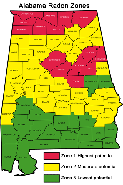 Alabama Radon Risk Map