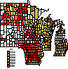 Map of average radon levels in Minnesota counties