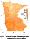 Map of average outdoor radon levels for the state of Minnesota